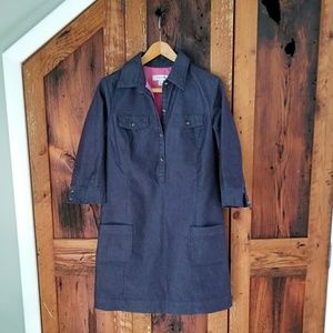 Navy blue stretch denim dress lined